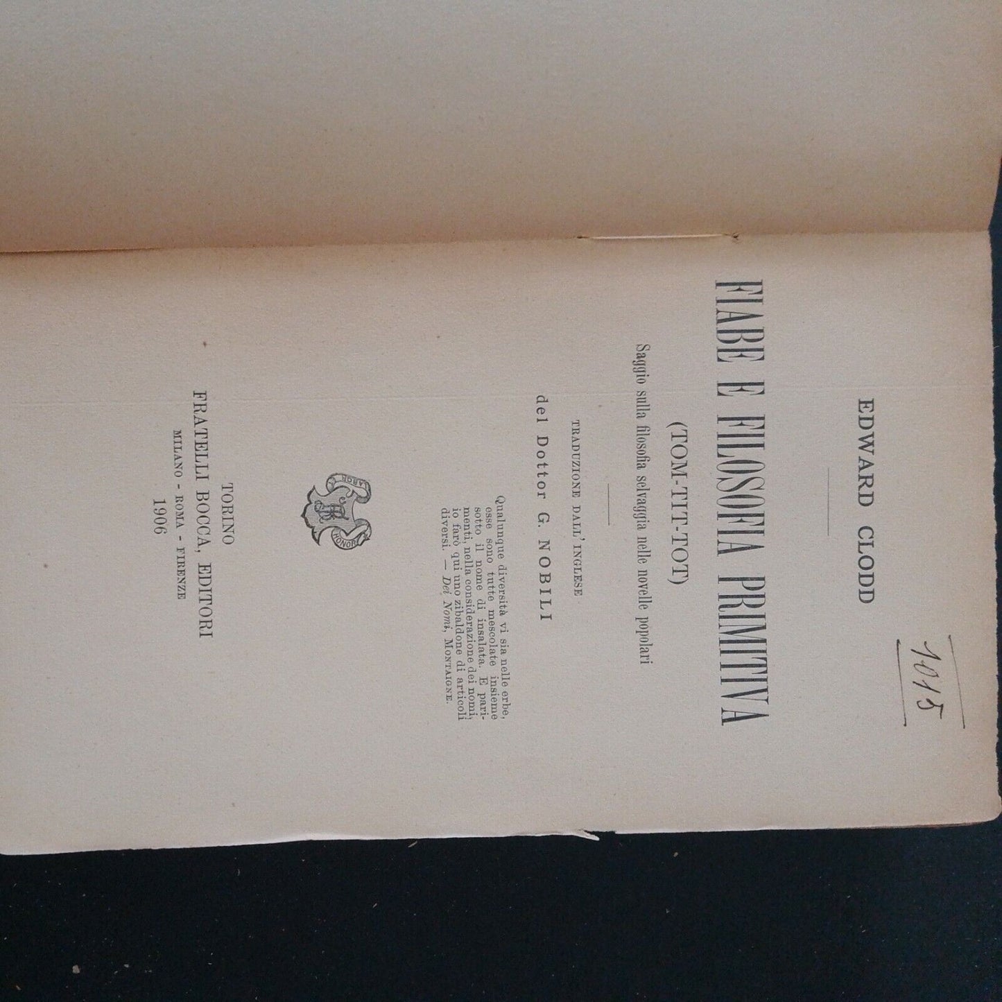 Contes de fées et philosophie primitive, E. Clodd, (Tom-Tit-Tot), Turin, Bocca, 1906