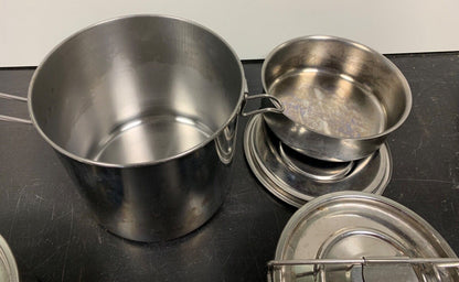 3 steel camping saucepans