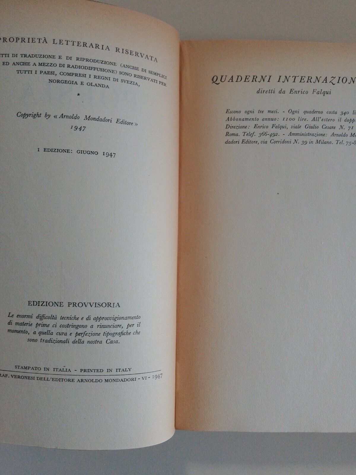 Poésie, Vol.VII, Quaderni Internazionali, Mondadori, 1947