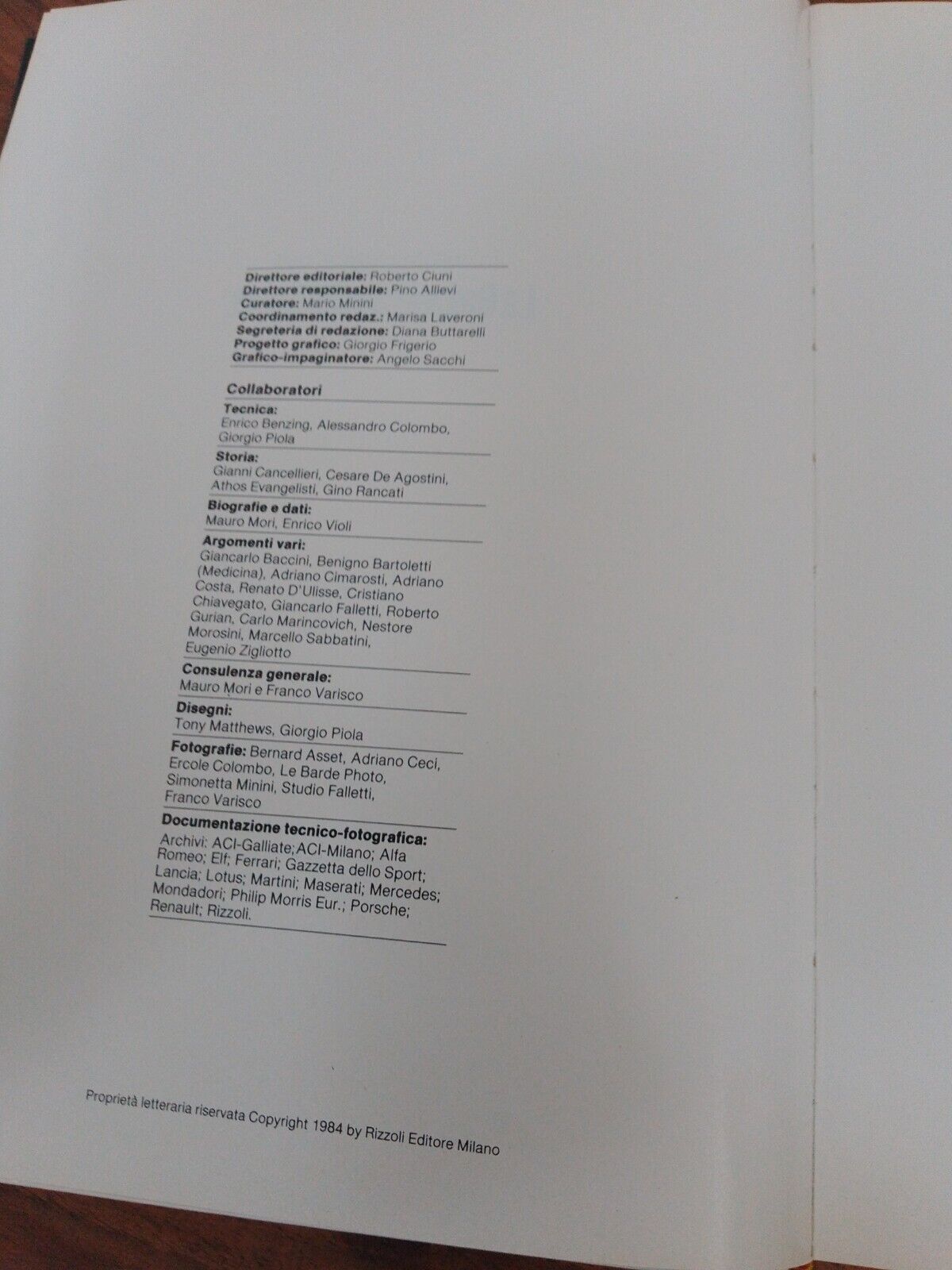 Conoscere La Formula 1, Rizzoli 1984