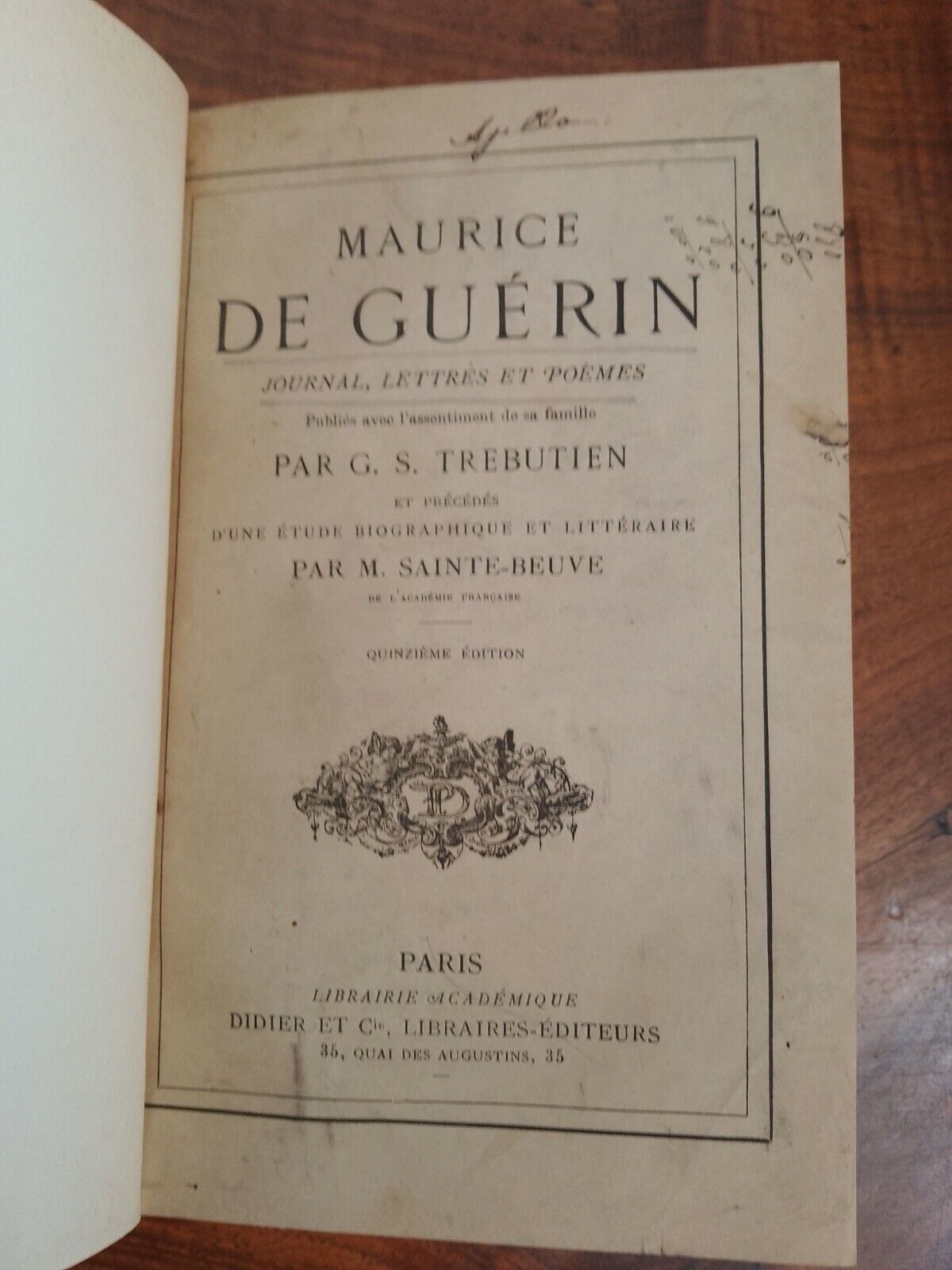 Maurice De Guerin, Journal lettres et poems, par Trebutien, 1872