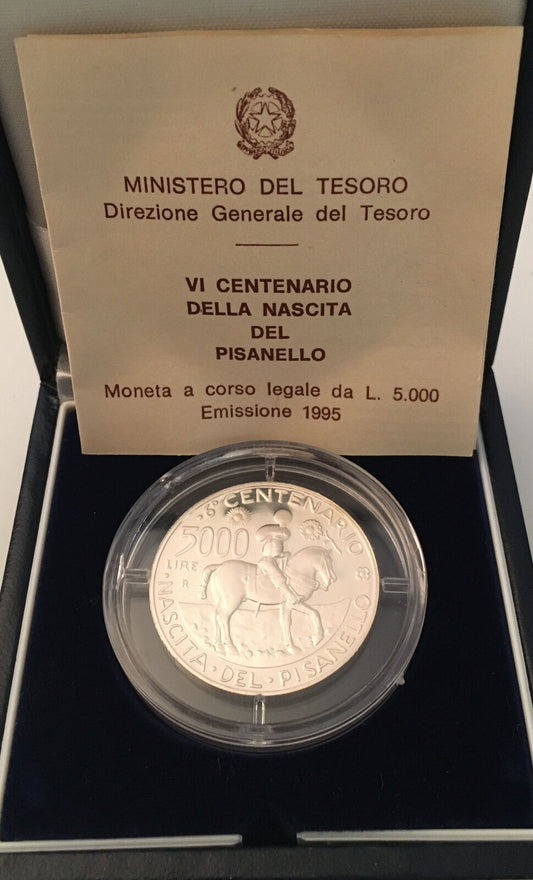 PIÈCE DE CÉLÉBRATION DE LA RÉPUBLIQUE ITALIENNE 5000 LIRE 1995 PISANELLO ARGENT FS CC