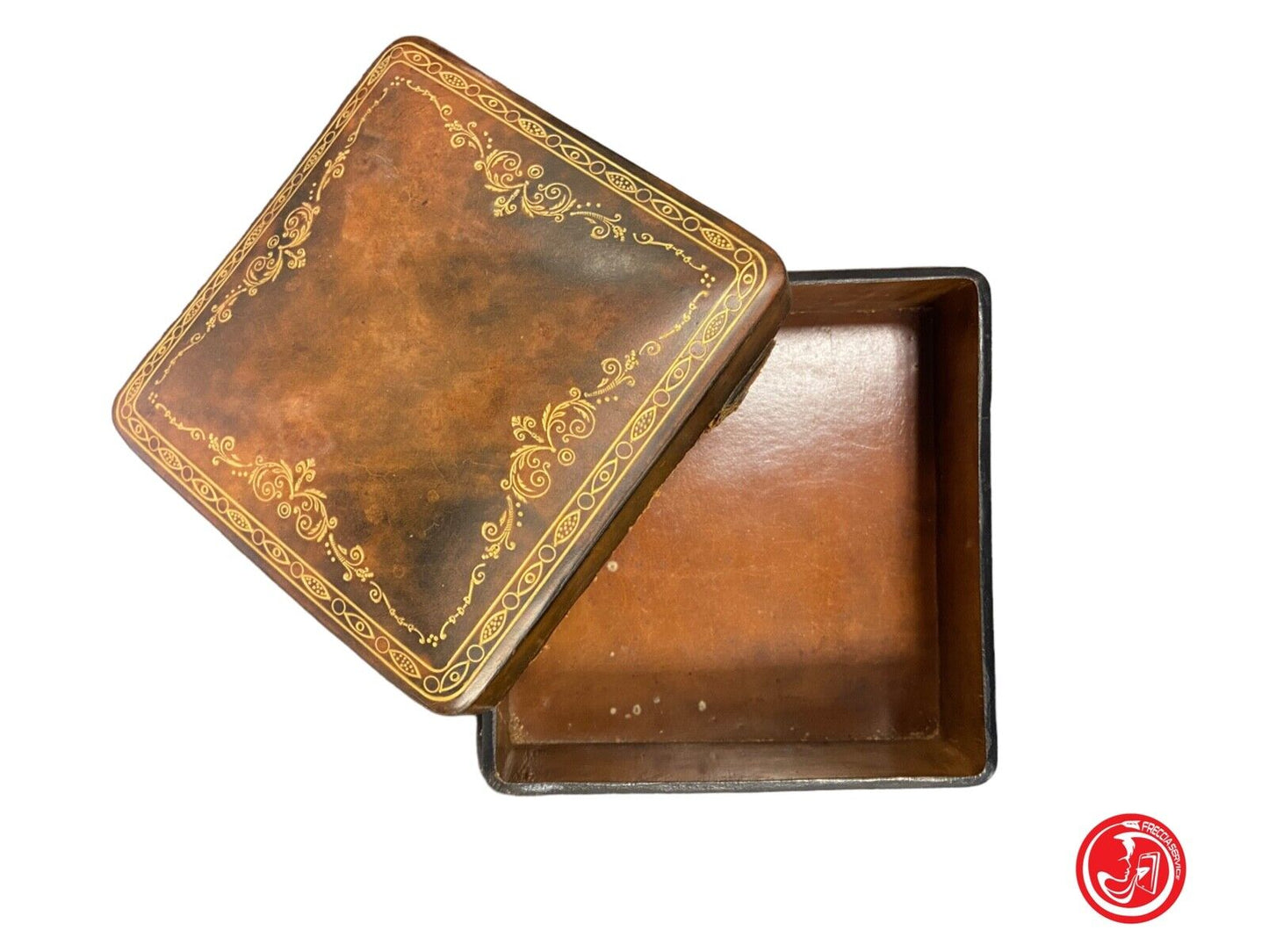 Wooden and imitation leather box with lid 