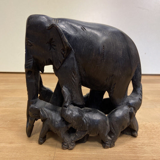 African Elephant Sculpture In Wood