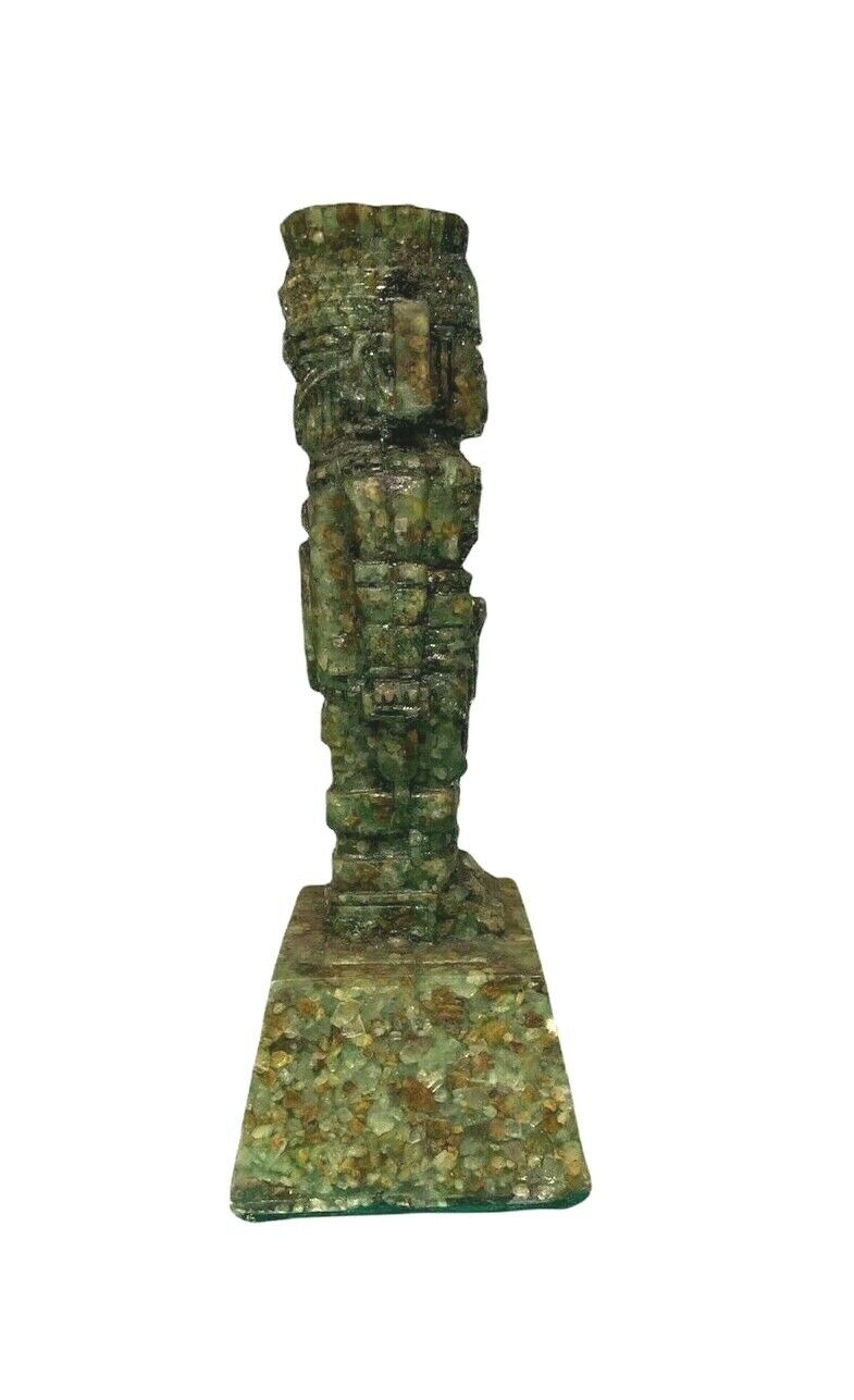 Totem statue in green crystal mineral stone