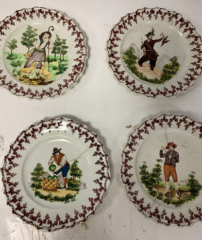 4 hand-decorated ceramic plates