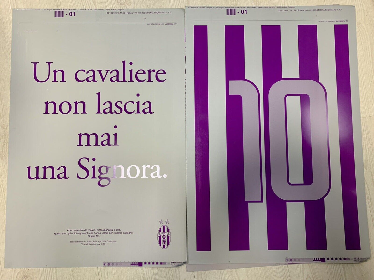Stampa su lamiera giornale La Stampa - Dedica per Alessandro Del Piero