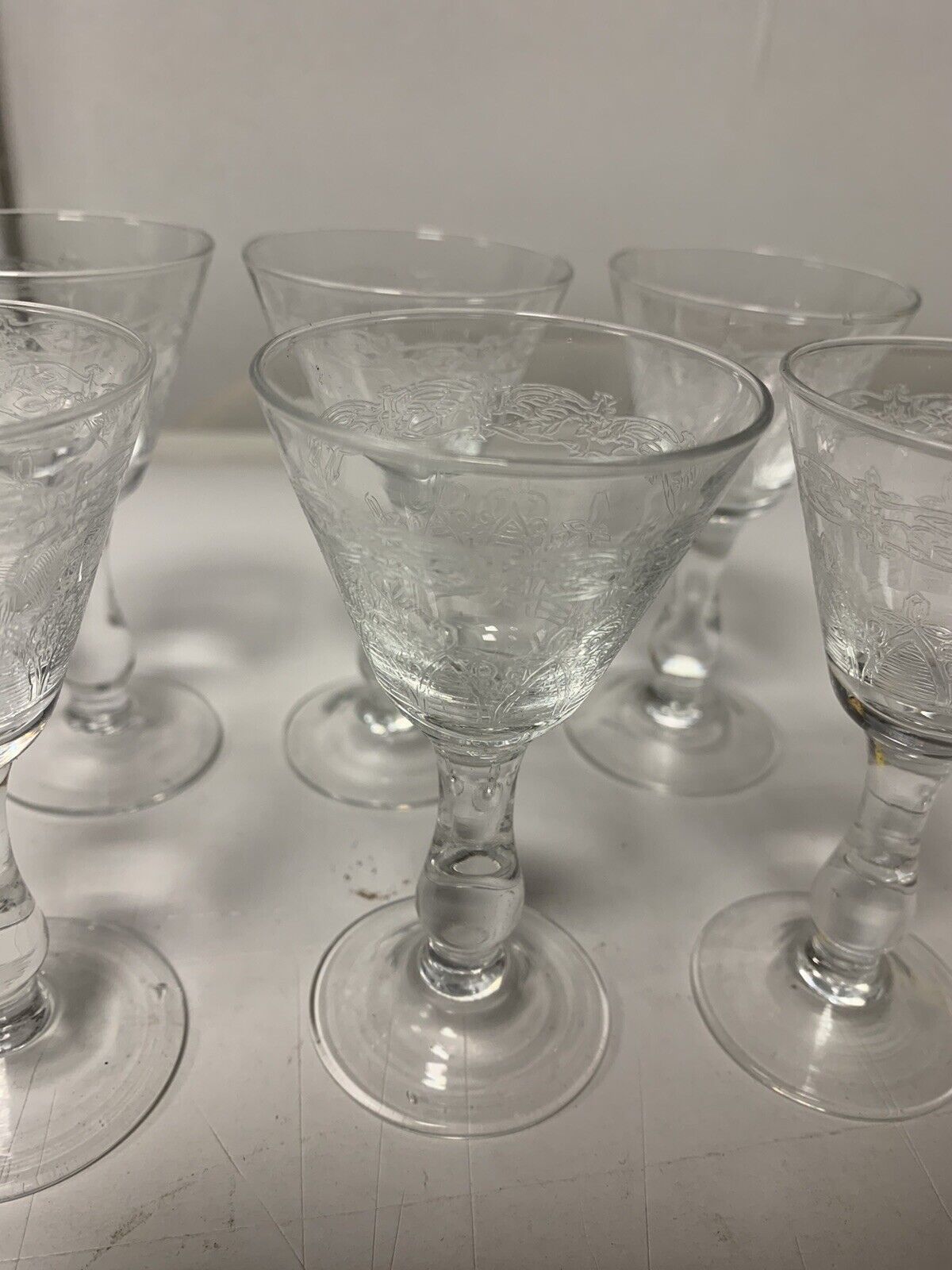 Set of 6 decorated glass liqueur glasses