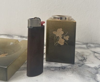 Glass Lighter Holder with Ashtray