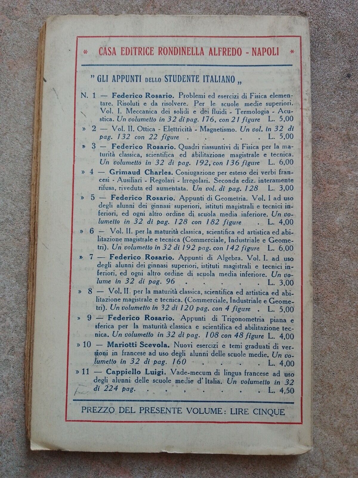 ALGEBRA NOTES, Vol.II, R. Federico, Casa ed. Rondinella Alfredo, 1937