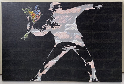 Toile Banksy lanceur de fleurs Rage