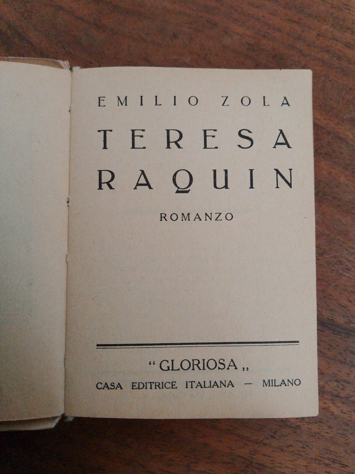 Teresa Raquin, E. Zola, "Gloriosa" house ed. Italian, 1921, Mini-rare