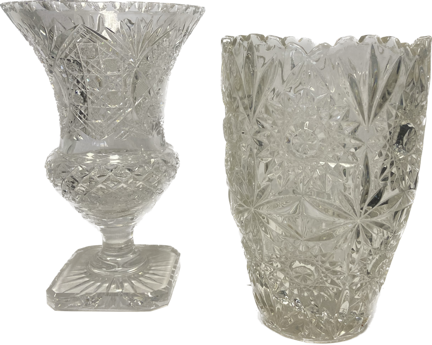 Set of carved Bohemian crystal trays and vases (see description) 