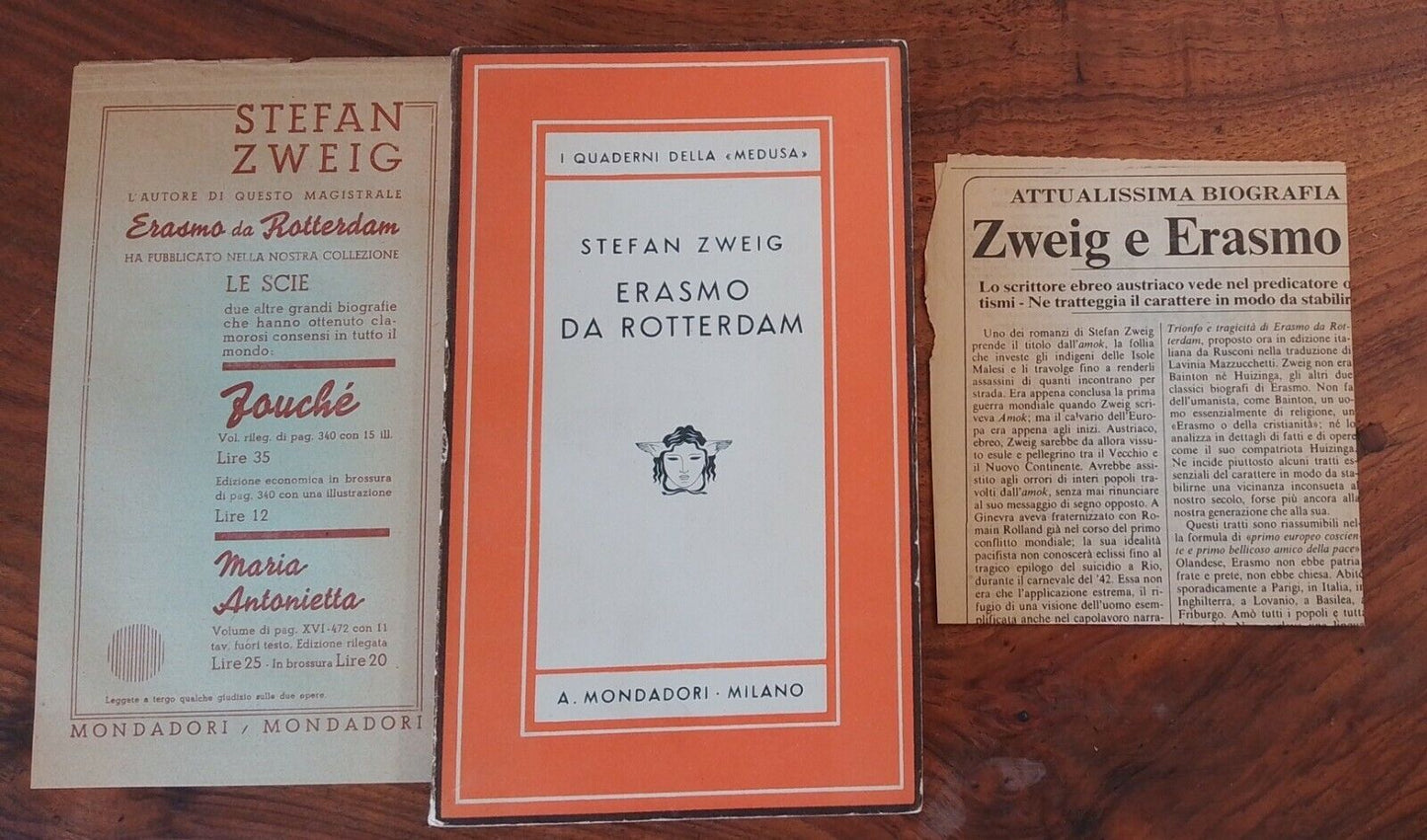 Erasmus of Rotterdam, Stefan Zweig, +article Notebooks of Medusa, Mondadori, 1935