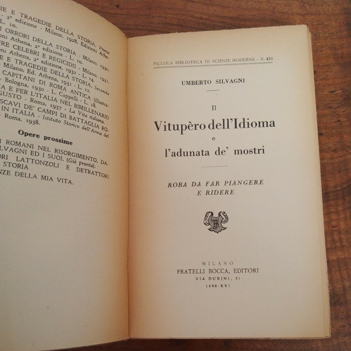 The vituperation of the language and the gathering of monsters, U. Silvagni, Bocca brothers 1938