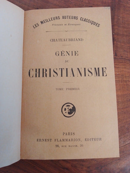 Genie du Christianisme, Chateaubriand, Flammarion Ed.,1926