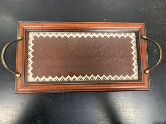 Vintage wooden and glass tray