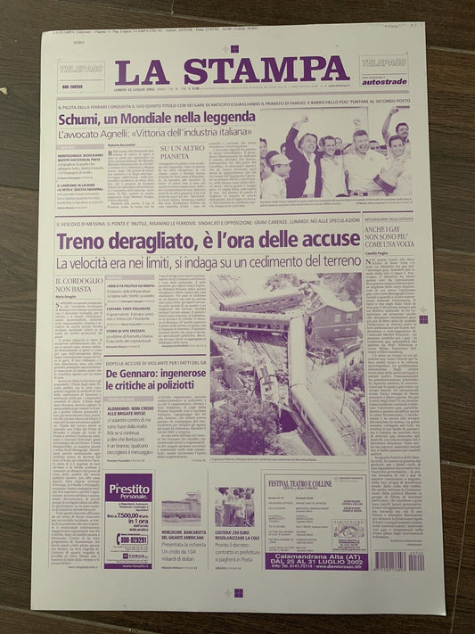 Journal La Stampa 2002 imprimé sur tôle