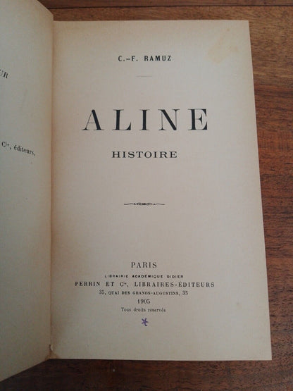 Aline, CF Ramuz, Librairie Didier, 1905