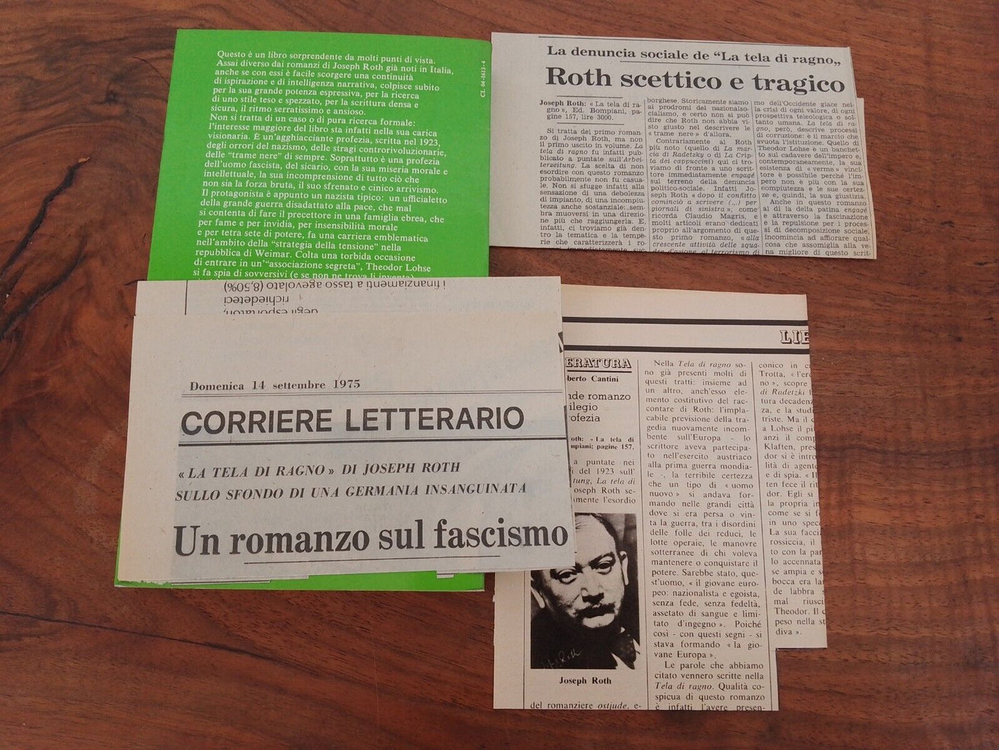 La tela di ragno, J. Roth,  Bompiani  1975 1a ed. +Articoli e recensioni