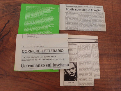 La tela di ragno, J. Roth,  Bompiani  1975 1a ed. +Articoli e recensioni