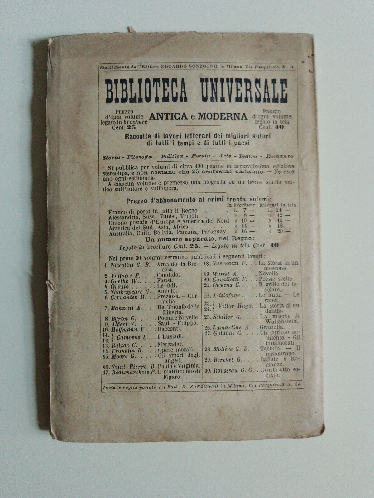 Arnaldo da Brescia - Tragédie de GB Niccolini - Ed. Sonzogno 1884