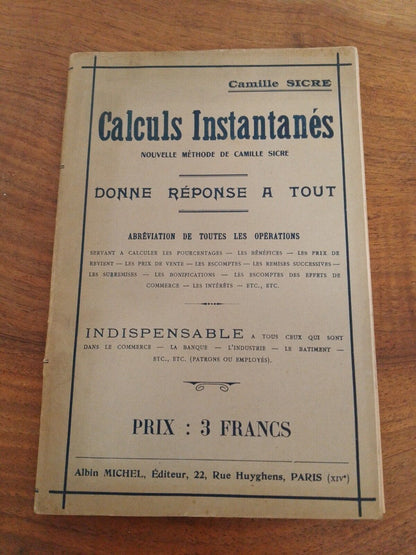 Calculs Instantanes, C.Sicre, Michel ed., 1917