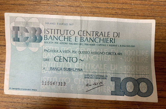 Chèque de 100 lires