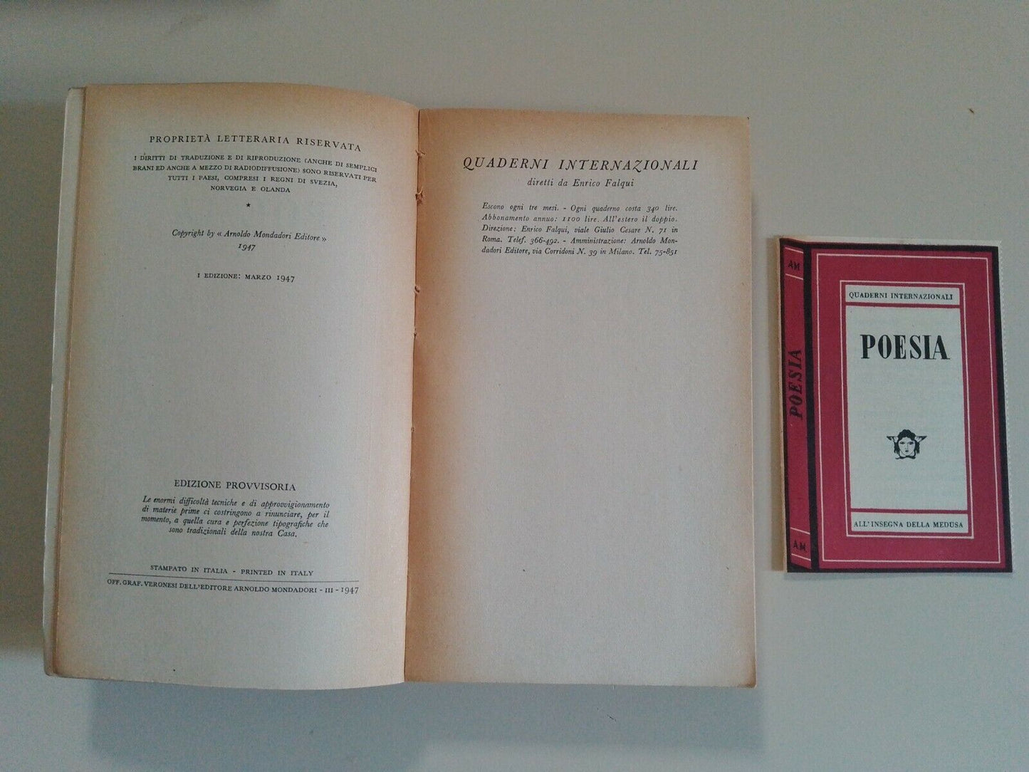 Poésie, Tome VI, Quaderni Internazionali, Mondadori, 1947