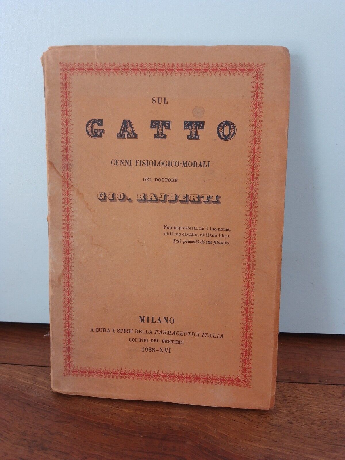 Sul Gatto, cenni fisiologico-morali, Gio Rajberti, Bertieri, Milano, 1938