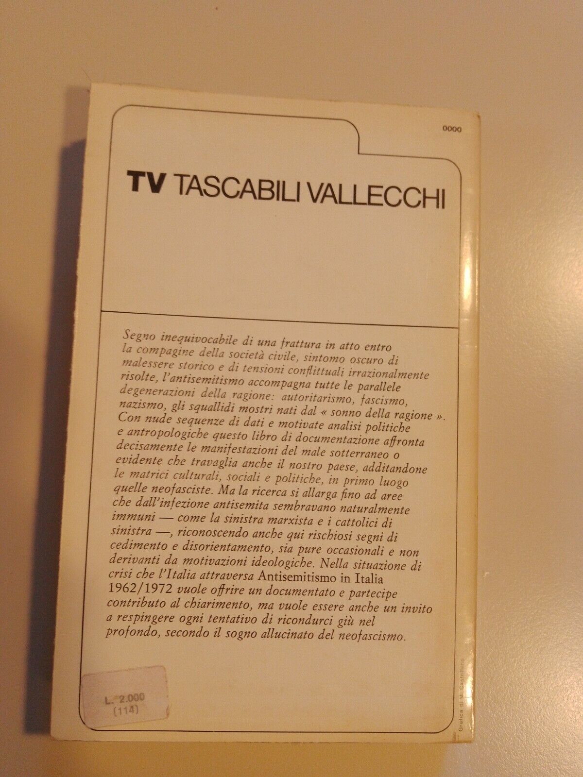 Par Nola L'ANTI-SÉMITISME EN ITALIE 1962/1972 Vallecchi