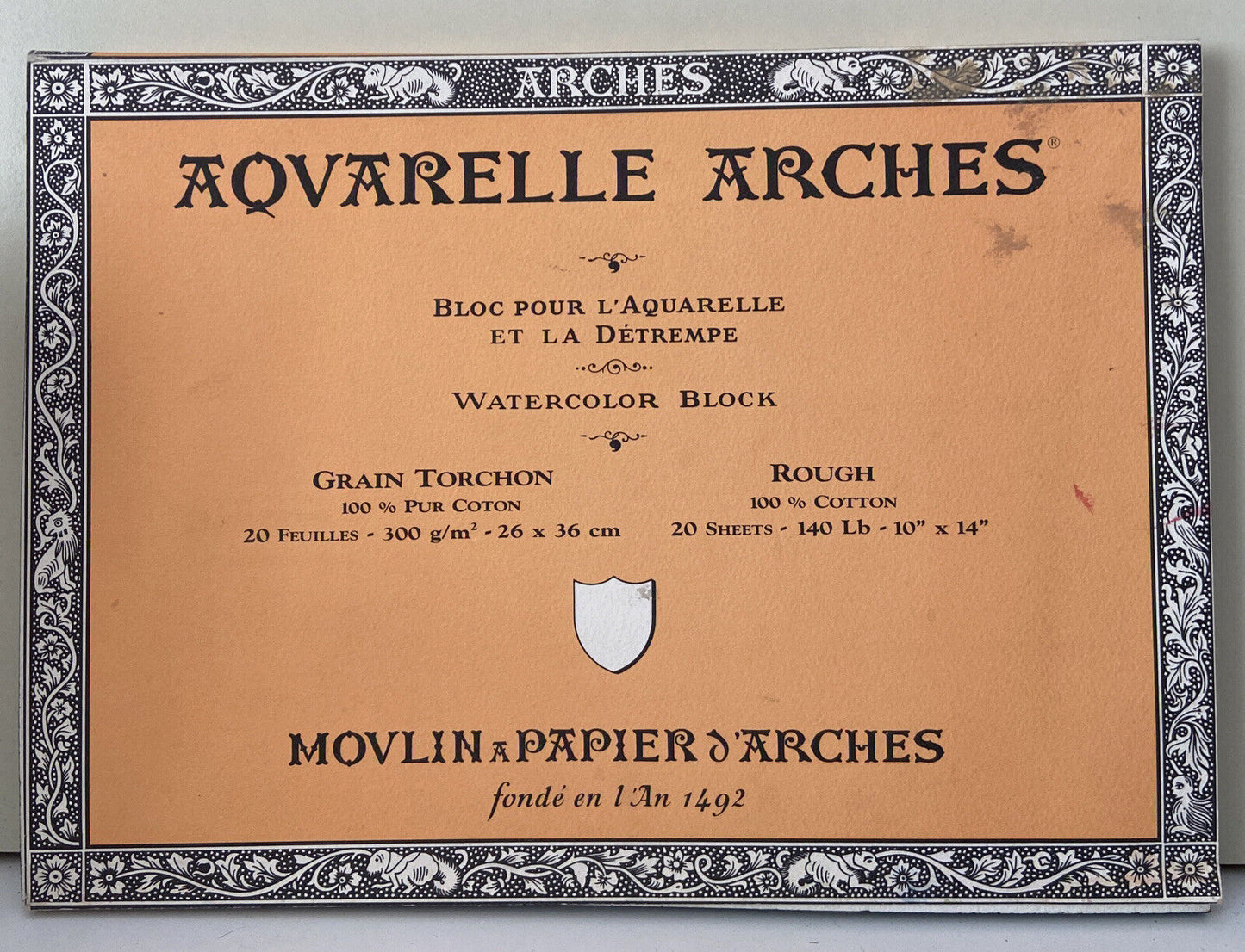 ARCHES AQUARELLE GRAIN TORCHON 100% COTONE 300g/m2 BLOCCO 20fg 26x36cm