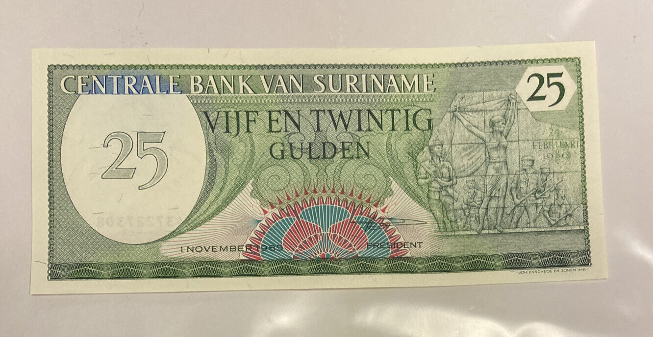 BANCONOTA 25 Vijf Gulden Central Bank Van Suriname UNC-  - FDS   ( BM 100 )