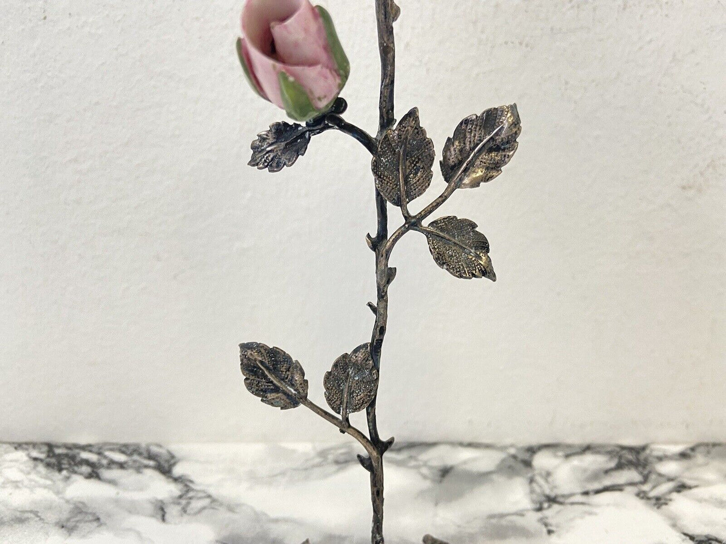 Rose In 800 Silver And Ceramic