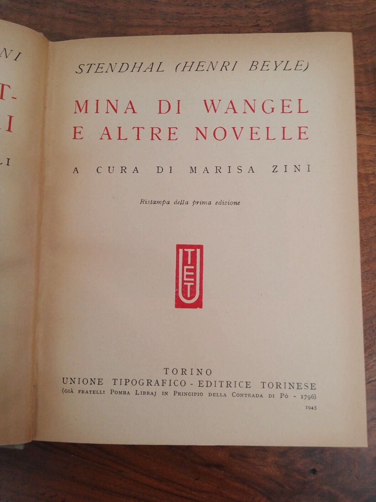 Mina di Wangel and other short stories, Stendhal (Henri Beyle), UTET, 1945