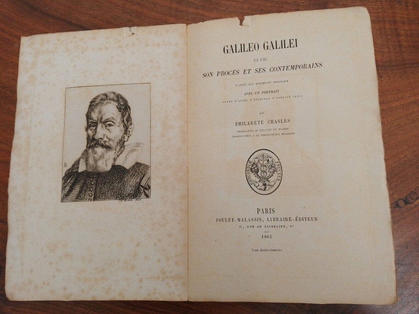 Galileo Galilei, sa vie, son procès et ses contemporains, Chasles, 1862