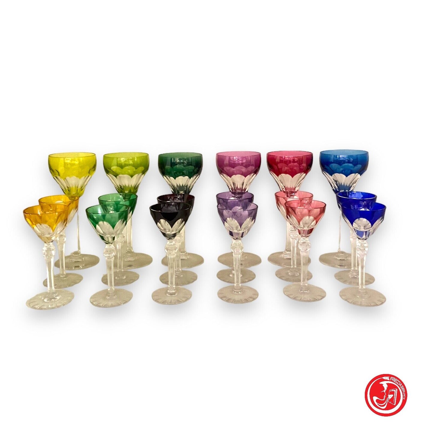 Set of fine crystal glasses - 18 multicolored glasses 