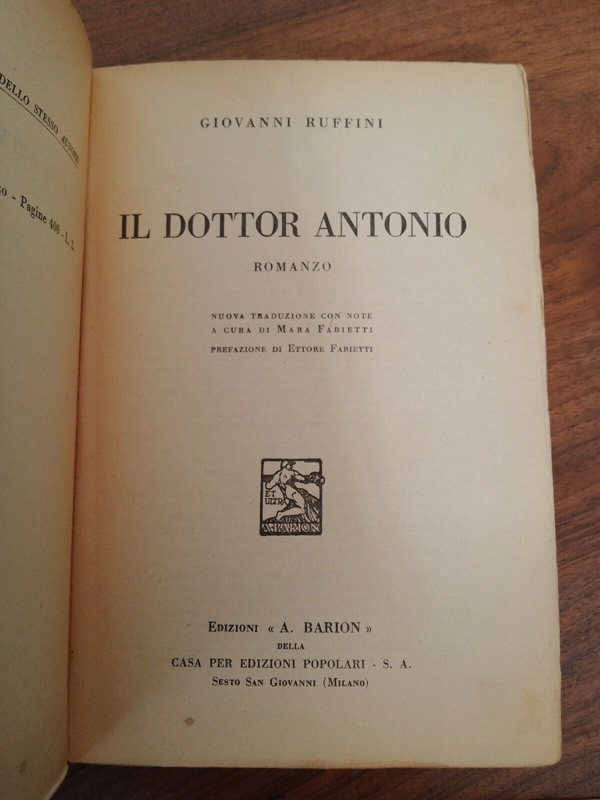 Il Dottor Antonio, Giovanni Ruffini -  Ed.  Barion