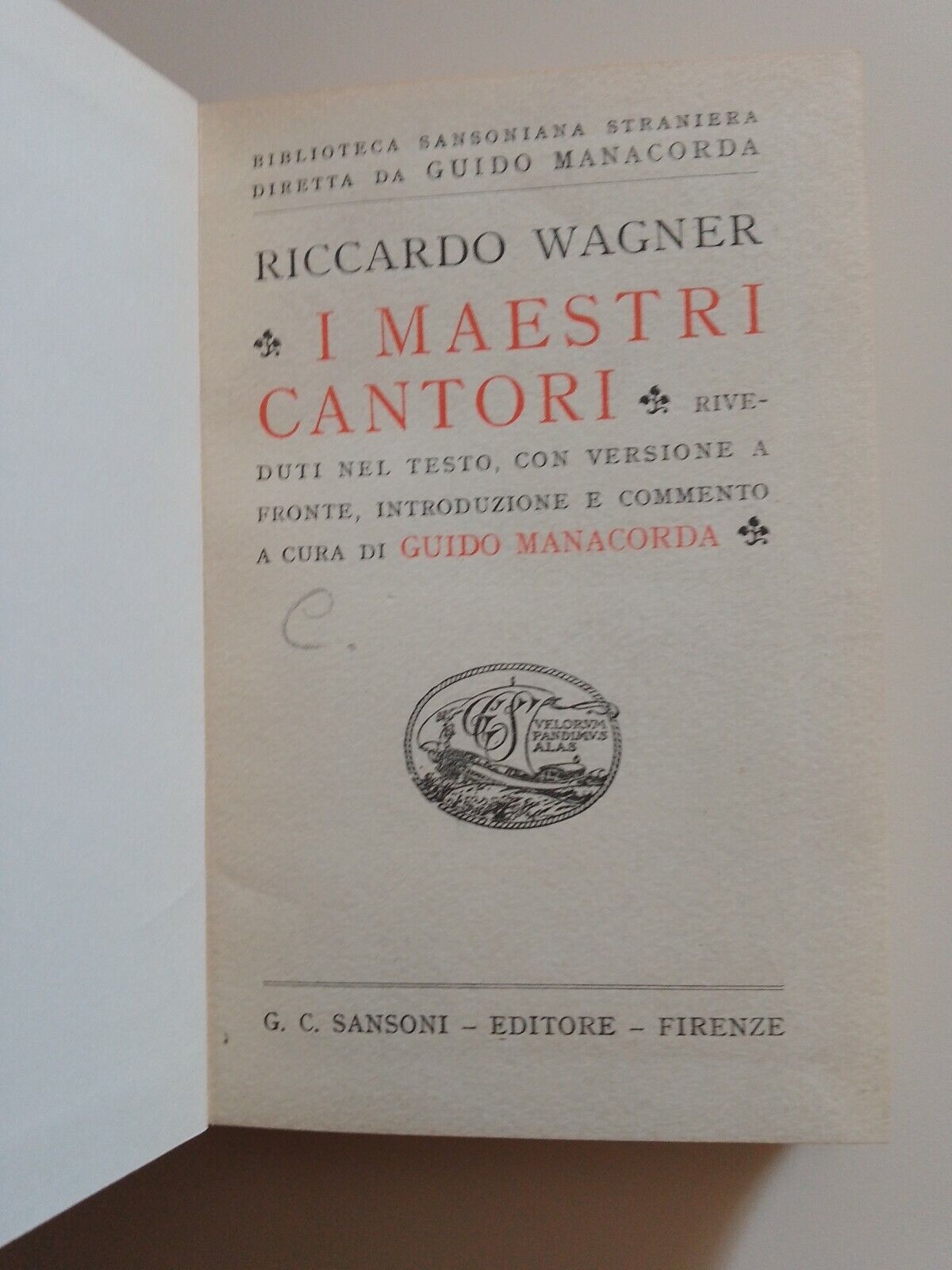 The master singers, Riccardo Wagner, 1923, Sansoni