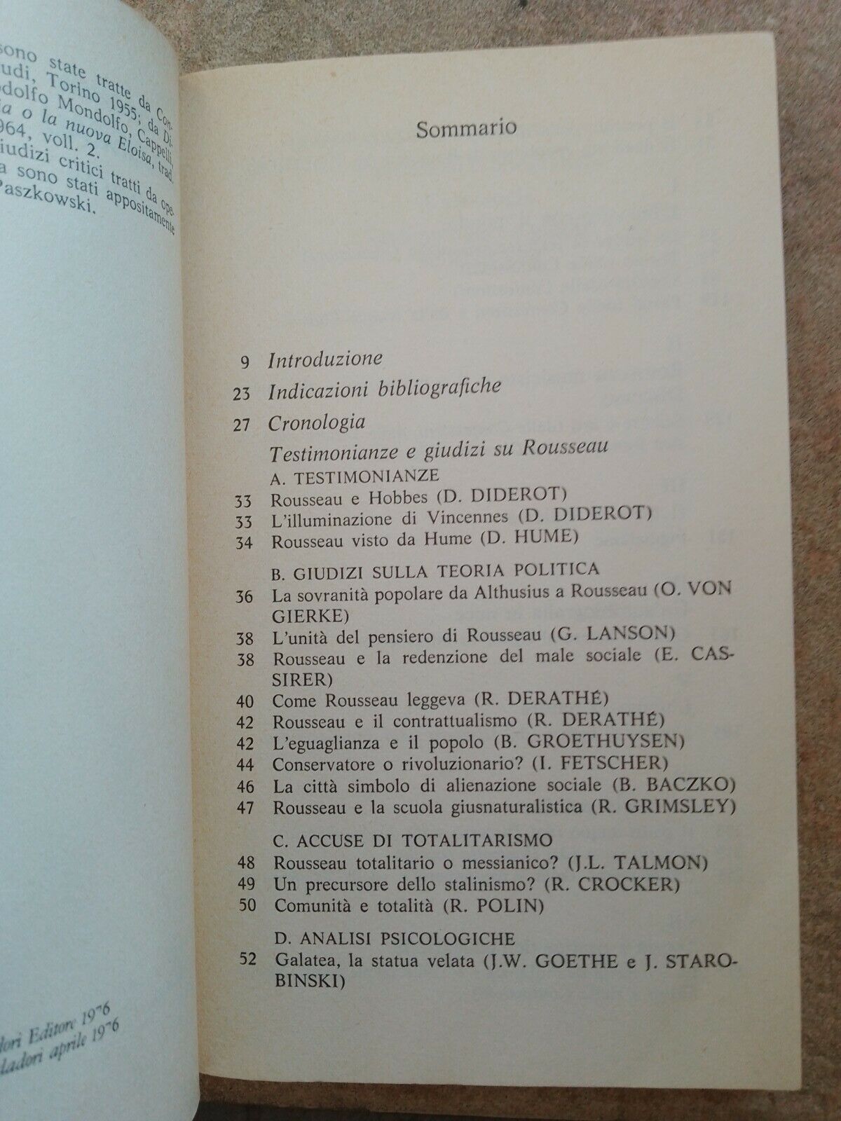 Faire connaissance avec ROUSSEAU, édité par P. Casini, Mondadori 1976 1*ED. + Article