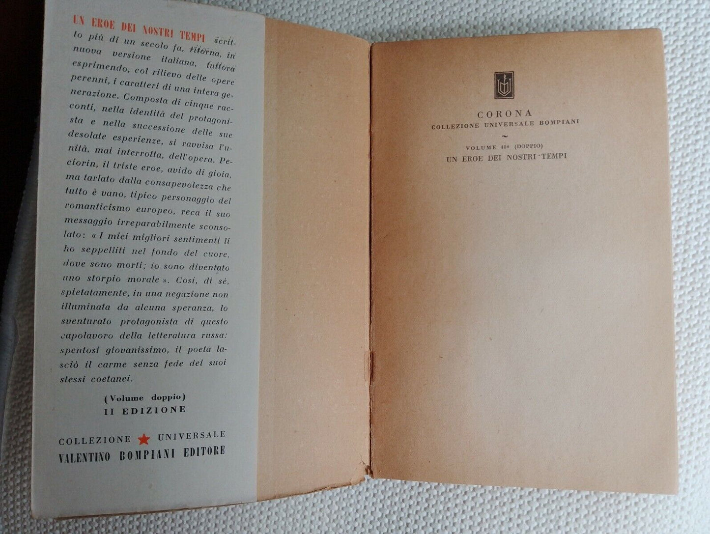 UN EROE DEI NOSTRI TEMPI, Lermontov, BOMPIANI 1945