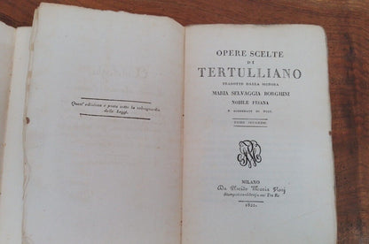 Œuvres choisies de Tertullien, premier et deuxième volumes, Visaj Stampatore, 1821 rare