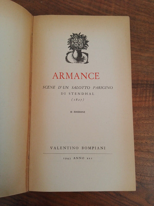 ARMANCE, scene d'un salotto parigino, Stendhal, Bompiani, 1943