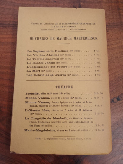 Maurice Maeterlinck, L'hote inconnu, Fasquelle, 1917