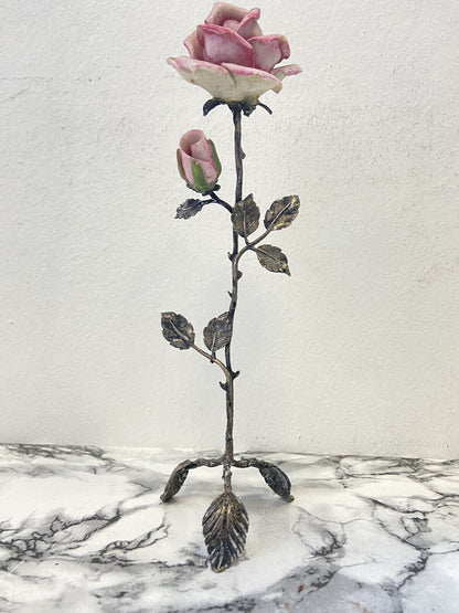 Rose In 800 Silver And Ceramic