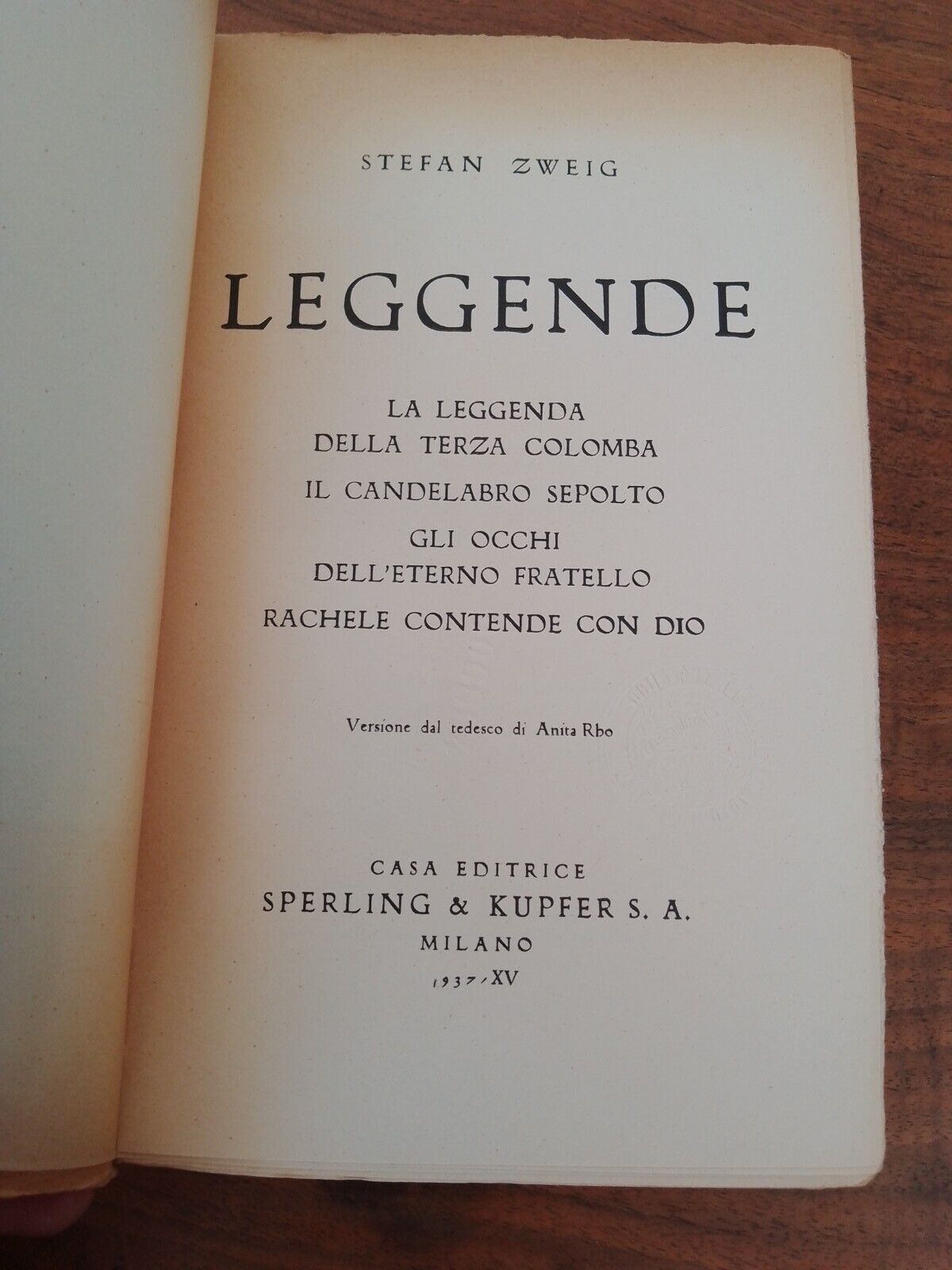 Leggende, S. Zweig, Sperling e Kupfer, 1937