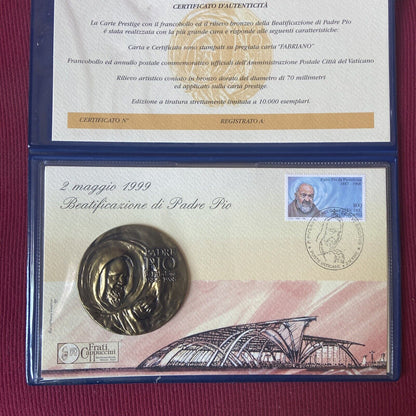 Francobollo Commemorativo E Rilievo In Bronzo Dorato - Padre Pio Da Pietrelcina