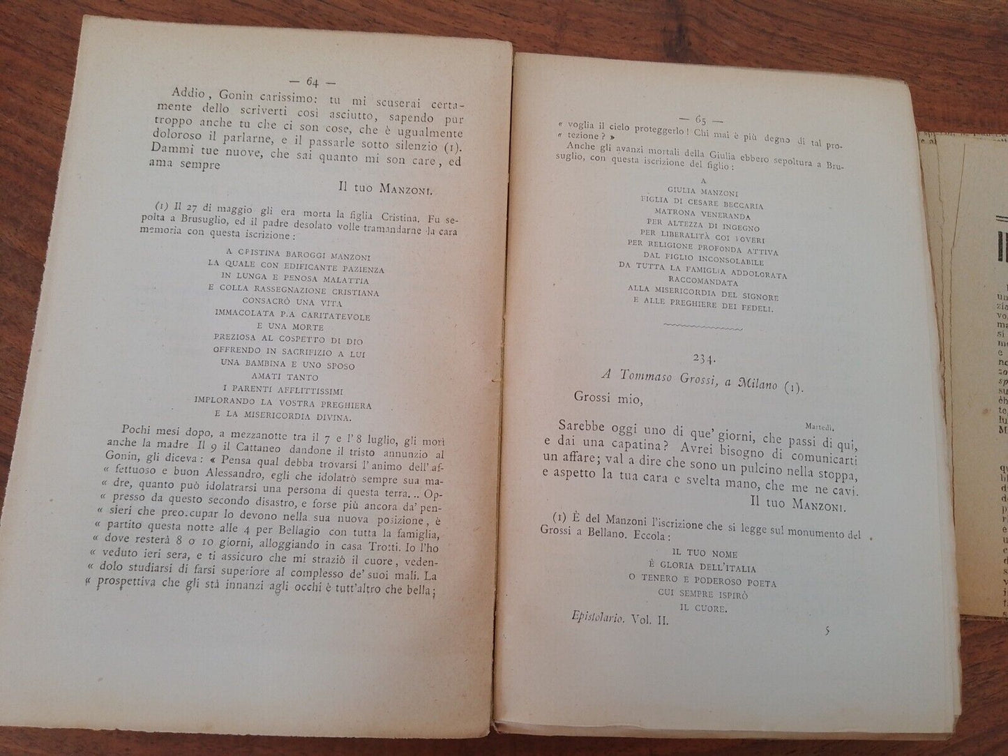 Épistolaire de A.Manzoni, G. Sforza, Volume Deuxième, Carrara Ed., 1883+ article