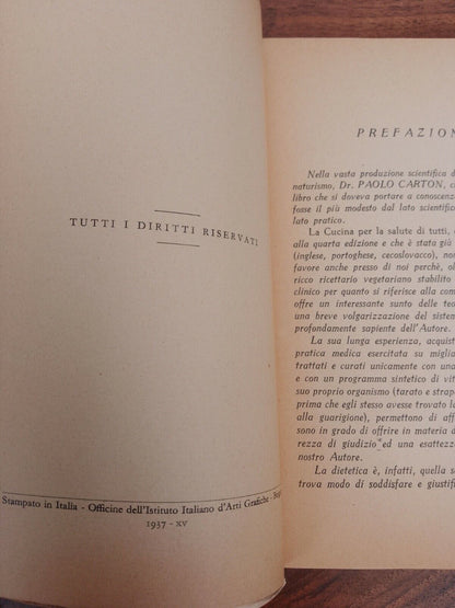 La cucina per la salute di tutti, P. Carton, Hoepli, 1937