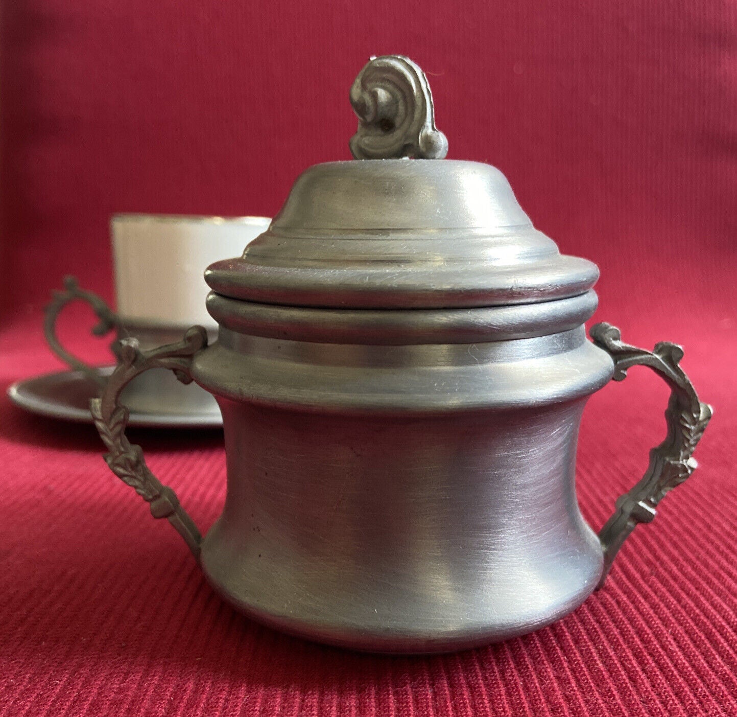 Pewter cup and sugar bowl